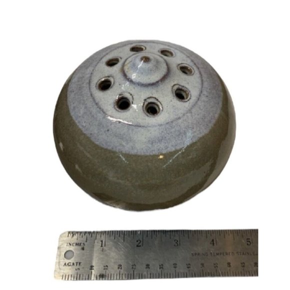 Vintage MCM Flower Frog Vase Ikebana Style Blue Gray Glazed Pottery - Picture 3 of 3